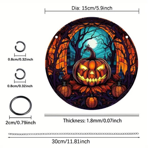 Halloween Jack O Lantern Suncatcher Scary Spooky Pumpkin Hanging In/Outdoor Deco - Picture 2 of 3